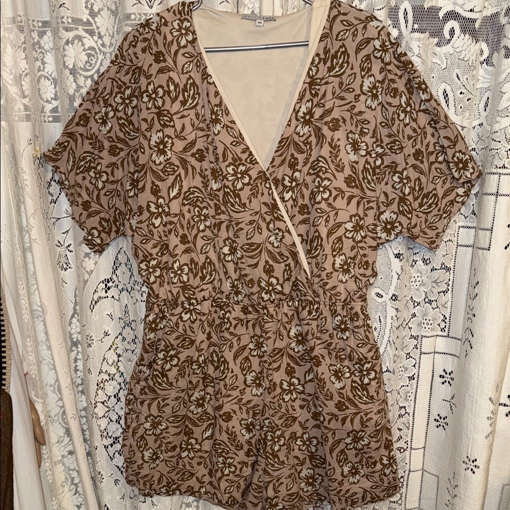 Baltic Born Tan Floral Wrap Jumpsuit Romper
